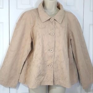 J.Jill Cotton Embroidered Tan Long Sleeve  with Pockets Blazer Size Large P